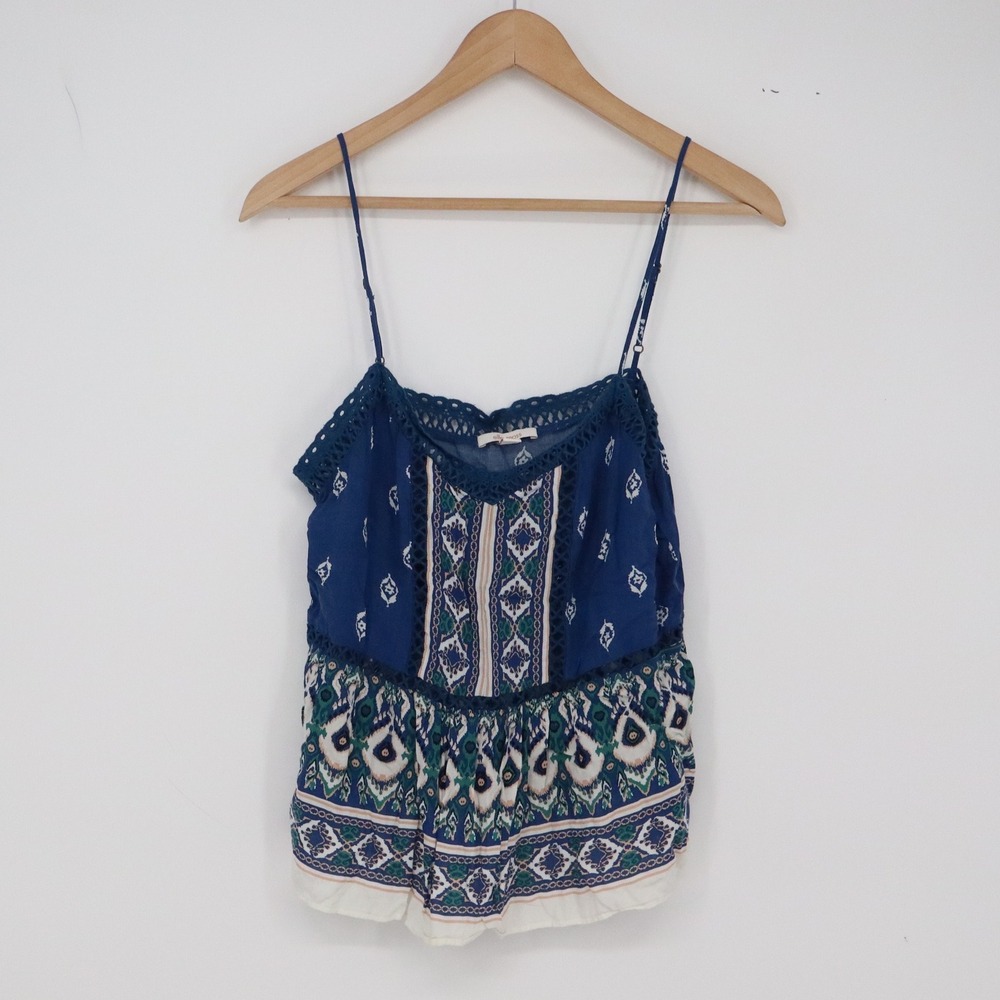 Ella Moss Cami Womens M Blue Ikat Crochet Trim Rayon Tank Excellent
